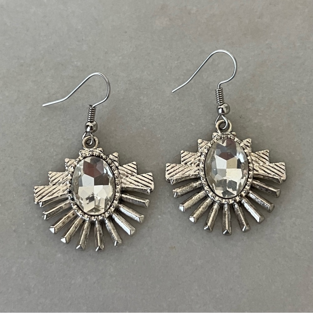 Vintage Silver Tone Dangle Statement Earrings - image 4